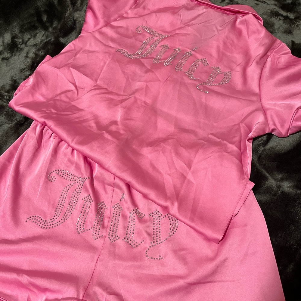 NWT Juicy Couture Short Sleeve Button Down and Shorts Satin Pajama Set
